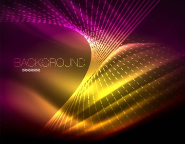 Yumuşak ışık efekti, parlak parlak neon koyu arka plan üzerinde düz çizgiler. Enerji Teknoloji fikir