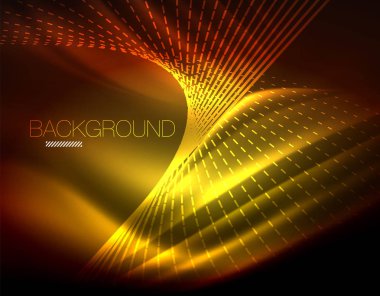 Yumuşak ışık efekti, parlak parlak neon koyu arka plan üzerinde düz çizgiler. Enerji Teknoloji fikir