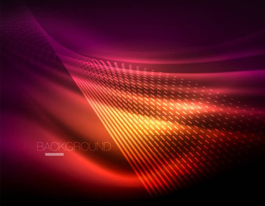 Yumuşak ışık efekti, parlak parlak neon koyu arka plan üzerinde düz çizgiler. Enerji Teknoloji fikir