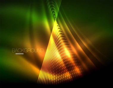 Yumuşak ışık efekti, parlak parlak neon koyu arka plan üzerinde düz çizgiler. Enerji Teknoloji fikir