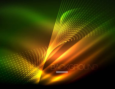 Yumuşak ışık efekti, parlak parlak neon koyu arka plan üzerinde düz çizgiler. Enerji Teknoloji fikir