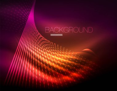 Yumuşak ışık efekti, parlak parlak neon koyu arka plan üzerinde düz çizgiler. Enerji Teknoloji fikir