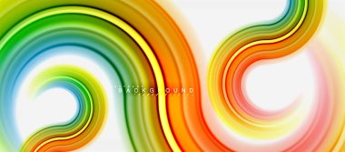 Gökkuşağı sıvı renkli arka plan - girdap ve daireler, bükülmüş sıvı renkler, renkli mermer veya plastik dalgalı doku zemin, çok renkli şablonu için iş veya teknoloji