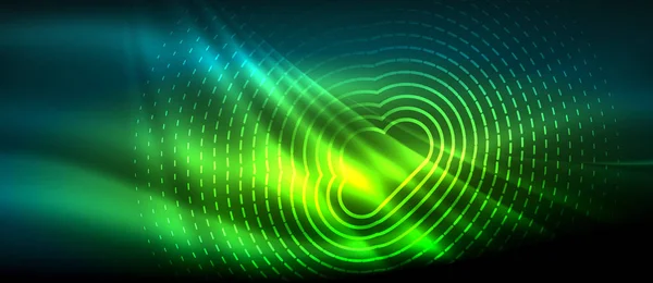 Neon glödande våg, magiska energi och ljus rörelse bakgrunden. Tapet mall, hi-tech framtida koncept — Stock vektor