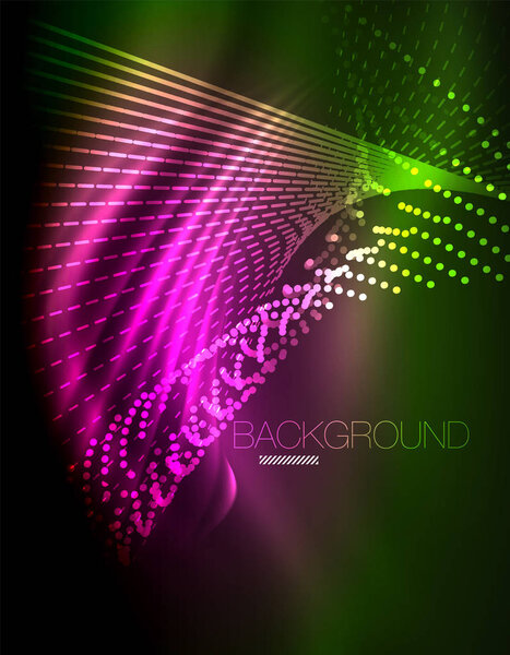 Гладкий световой эффект, прямые линии на светящемся сияющем неоновом темном фоне. Идея энергетических технологий
