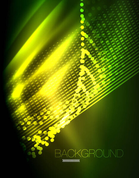 Гладкий световой эффект, прямые линии на светящемся сияющем неоновом темном фоне. Идея энергетических технологий
