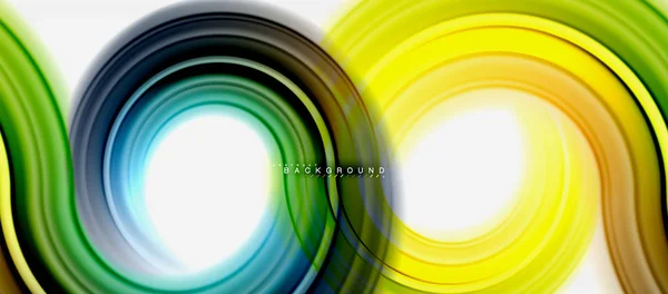 Linea di colori fluido arcobaleno sfondo astratto - turbinio e cerchi, design a colori liquidi intrecciati, marmi colorati o texture ondulata in plastica sullo sfondo, modello multicolore per business o tecnologia — Vettoriale Stock