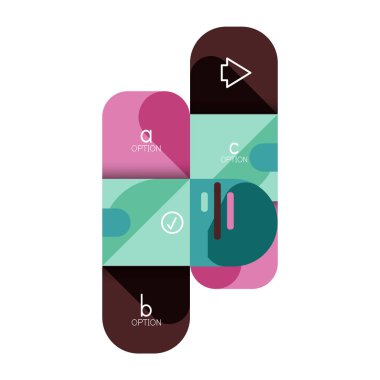 Infographics seçeneği ve adım adım içinde yuvarlak kareler, grafik, grafik, diyagram seçenekleri, parçalar, süreçleri ile unsuru