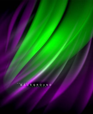 Neon parlayan dalga, sihirli enerji ve ışık arka plan. Vektör duvar kağıdı şablonu