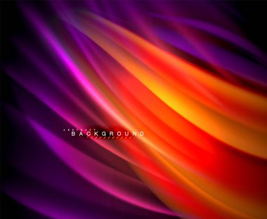 Neon parlayan dalga, sihirli enerji ve ışık arka plan. Vektör duvar kağıdı şablonu