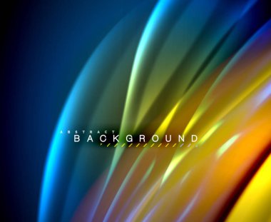 Neon parlayan dalga, sihirli enerji ve ışık arka plan. Vektör duvar kağıdı şablonu