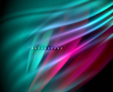 Neon parlayan dalga, sihirli enerji ve ışık arka plan. Vektör duvar kağıdı şablonu