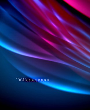 Neon parlayan dalga, sihirli enerji ve ışık arka plan. Vektör duvar kağıdı şablonu