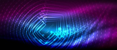 Neon parlayan dalga, sihirli enerji ve ışık arka plan. Duvar kağıdı şablonu, yüksek teknoloji gelecek kavramı