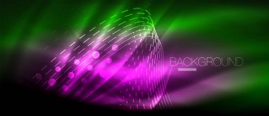 Neon parlayan dalga, sihirli enerji ve ışık arka plan. Duvar kağıdı şablonu, yüksek teknoloji gelecek kavramı