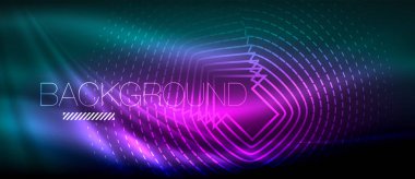 Neon parlayan dalga, sihirli enerji ve ışık arka plan. Duvar kağıdı şablonu, yüksek teknoloji gelecek kavramı