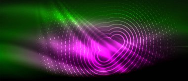 Neon parlayan dalga, sihirli enerji ve ışık arka plan. Duvar kağıdı şablonu, yüksek teknoloji gelecek kavramı