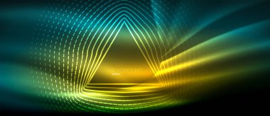 Neon parlayan dalga, sihirli enerji ve ışık arka plan. Duvar kağıdı şablonu, yüksek teknoloji gelecek kavramı