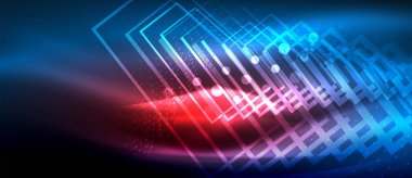 Neon parlayan dalga, sihirli enerji ve ışık arka plan. Duvar kağıdı şablonu, yüksek teknoloji gelecek kavramı