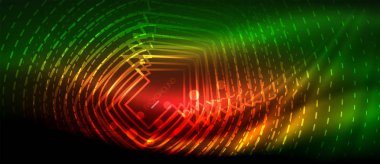 Neon parlayan dalga, sihirli enerji ve ışık arka plan. Duvar kağıdı şablonu, yüksek teknoloji gelecek kavramı