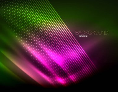 Yumuşak ışık efekti, parlak parlak neon koyu arka plan üzerinde düz çizgiler. Enerji Teknoloji fikir