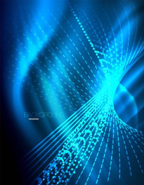 Yumuşak ışık efekti, parlak parlak neon koyu arka plan üzerinde düz çizgiler. Enerji Teknoloji fikir