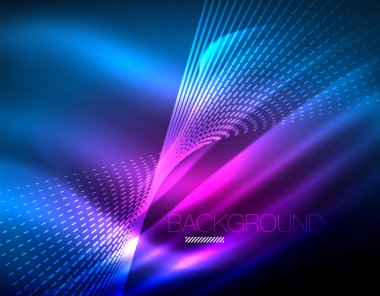 Yumuşak ışık efekti, parlak parlak neon koyu arka plan üzerinde düz çizgiler. Enerji Teknoloji fikir