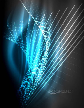 Yumuşak ışık efekti, parlak parlak neon koyu arka plan üzerinde düz çizgiler. Enerji Teknoloji fikir