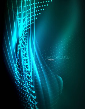 Yumuşak ışık efekti, parlak parlak neon koyu arka plan üzerinde düz çizgiler. Enerji Teknoloji fikir