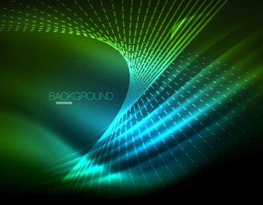 Yumuşak ışık efekti, parlak parlak neon koyu arka plan üzerinde düz çizgiler. Enerji Teknoloji fikir