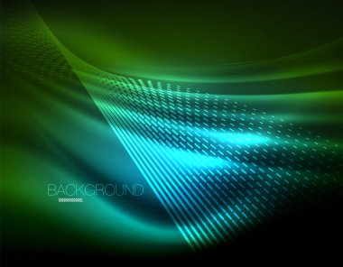 Yumuşak ışık efekti, parlak parlak neon koyu arka plan üzerinde düz çizgiler. Enerji Teknoloji fikir