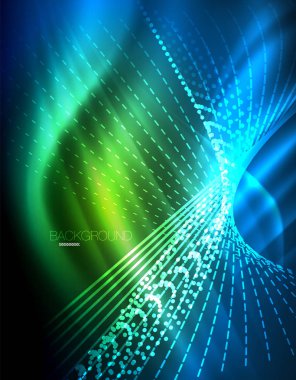 Yumuşak ışık efekti, parlak parlak neon koyu arka plan üzerinde düz çizgiler. Enerji Teknoloji fikir