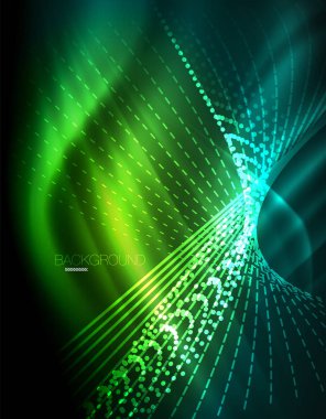 Yumuşak ışık efekti, parlak parlak neon koyu arka plan üzerinde düz çizgiler. Enerji Teknoloji fikir