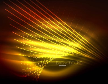 Yumuşak ışık efekti, parlak parlak neon koyu arka plan üzerinde düz çizgiler. Enerji Teknoloji fikir