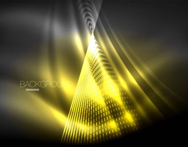 Yumuşak ışık efekti, parlak parlak neon koyu arka plan üzerinde düz çizgiler. Enerji Teknoloji fikir