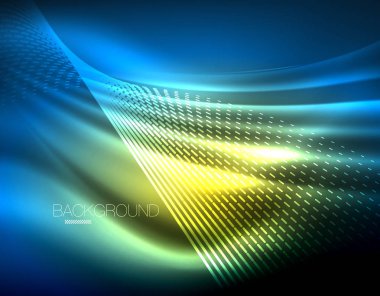 Yumuşak ışık efekti, parlak parlak neon koyu arka plan üzerinde düz çizgiler. Enerji Teknoloji fikir