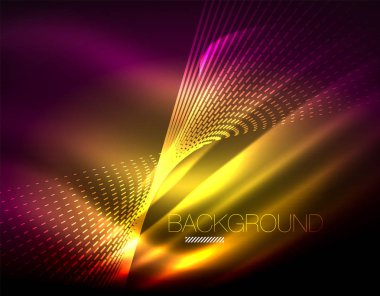 Yumuşak ışık efekti, parlak parlak neon koyu arka plan üzerinde düz çizgiler. Enerji Teknoloji fikir