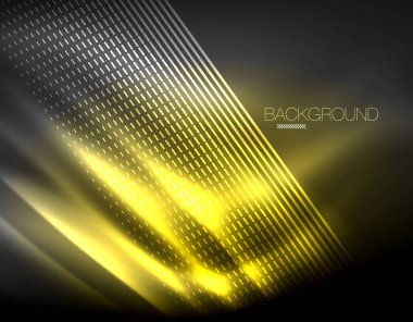 Yumuşak ışık efekti, parlak parlak neon koyu arka plan üzerinde düz çizgiler. Enerji Teknoloji fikir