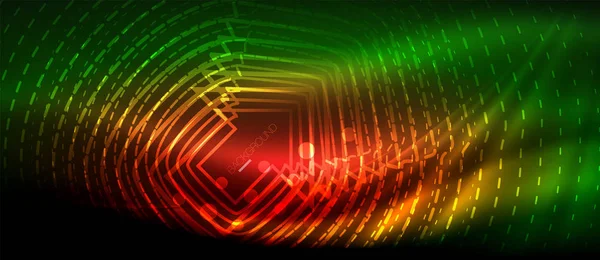Neon parlayan dalga, sihirli enerji ve ışık arka plan. Duvar kağıdı şablonu, yüksek teknoloji gelecek kavramı