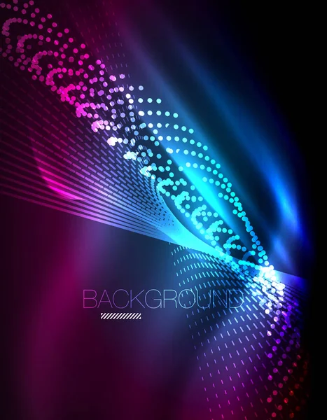 Smooth light effect, straight lines on glowing shiny neon dark background. Energy technology idea — Stock Vector