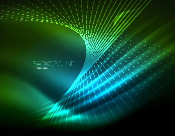 Yumuşak ışık efekti, parlak parlak neon koyu arka plan üzerinde düz çizgiler. Enerji Teknoloji fikir