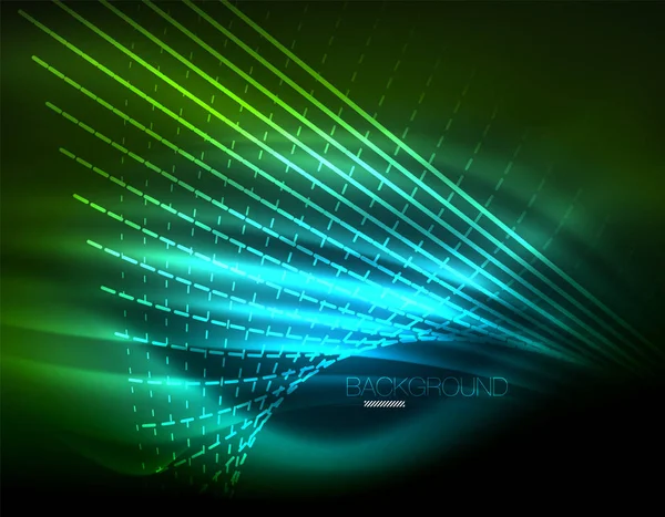 Yumuşak ışık efekti, parlak parlak neon koyu arka plan üzerinde düz çizgiler. Enerji Teknoloji fikir