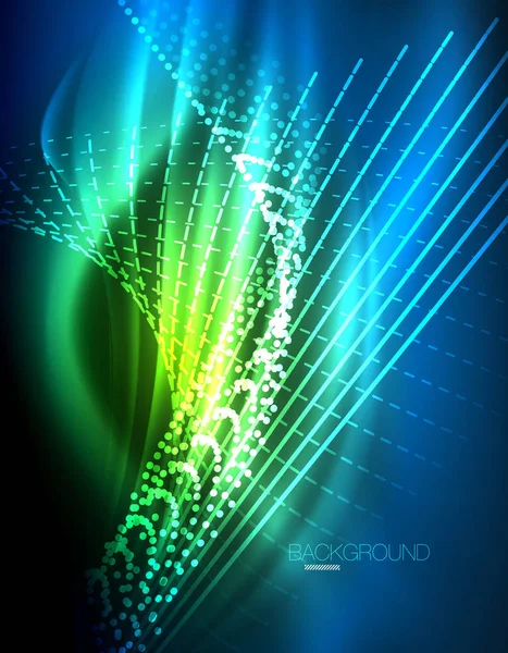 Yumuşak ışık efekti, parlak parlak neon koyu arka plan üzerinde düz çizgiler. Enerji Teknoloji fikir