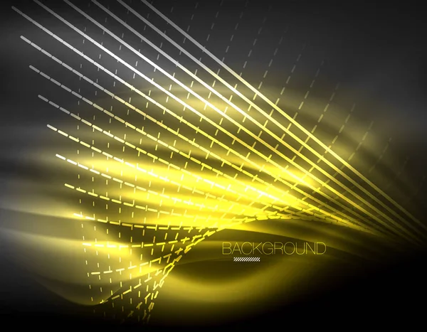 Efecto de luz suave, líneas rectas sobre un brillante fondo oscuro de neón. Idea de tecnología energética — Archivo Imágenes Vectoriales