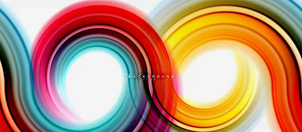 Linea di colori fluido arcobaleno sfondo astratto - turbinio e cerchi, design a colori liquidi intrecciati, marmi colorati o texture ondulata in plastica sullo sfondo, modello multicolore per business o tecnologia — Vettoriale Stock