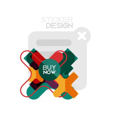 Düz tasarım çapraz şekil geometrik etiket simge, kağıt tarzı tasarım şimdi satın almak ile iş veya web sunum, app veya arayüzü düğmeleri için örnek metin
