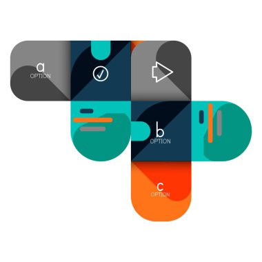 Infographics seçeneği ve adım adım içinde yuvarlak kareler, grafik, grafik, diyagram seçenekleri, parçalar, süreçleri ile unsuru