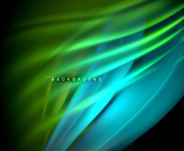 Neon parlayan dalga, sihirli enerji ve ışık arka plan. Vektör duvar kağıdı şablonu