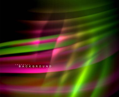 Neon parlayan dalga, sihirli enerji ve ışık arka plan. Vektör duvar kağıdı şablonu