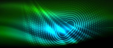 Neon parlayan dalga, sihirli enerji ve ışık arka plan. Duvar kağıdı şablonu, yüksek teknoloji gelecek kavramı